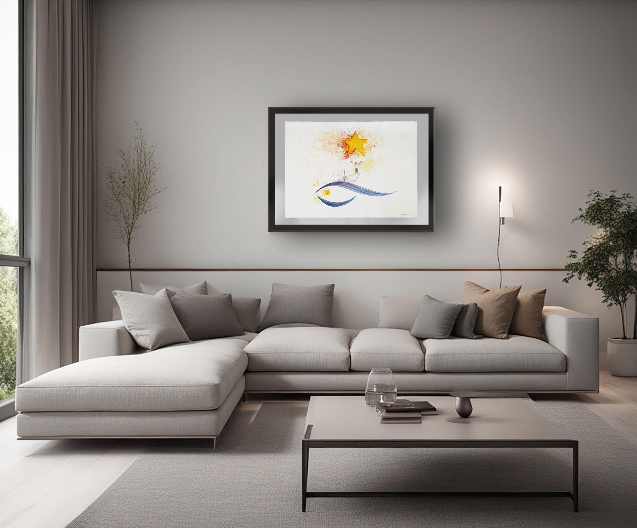 AL INFINITO 3 Al infinito / To Infinity artwork displayed in modern living room – watercolors on 300 g cotton paper