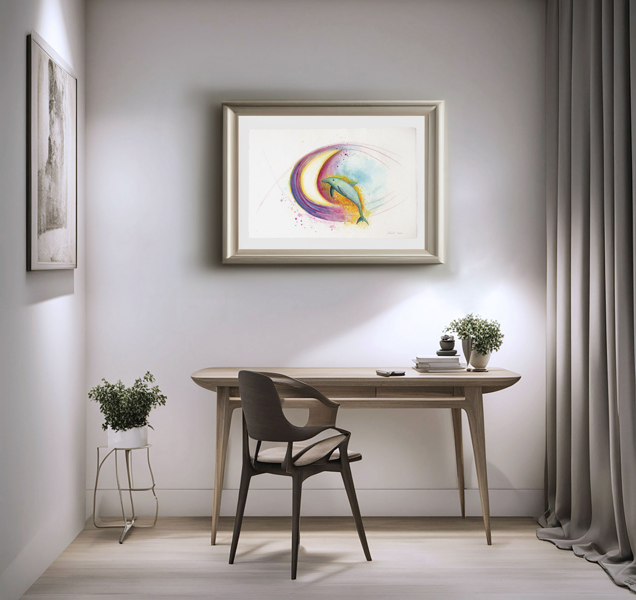 De regreso a casa / Back home artwork displayed in modern living room – watercolors on 300 g paper framed