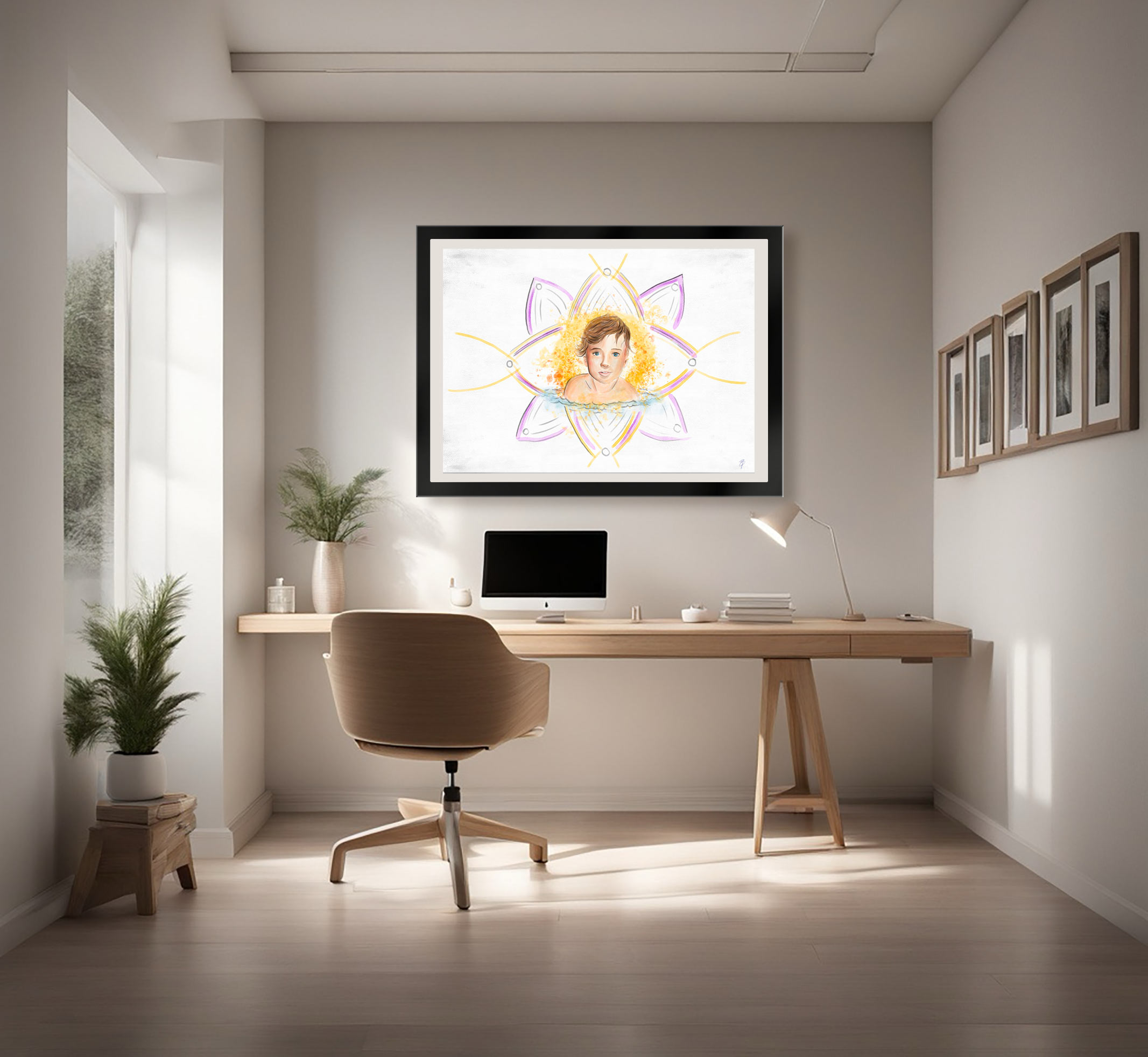 El Rey de los Sueños / The King of Dreams, fine Art Giclée Print displayed in a modern home studio.