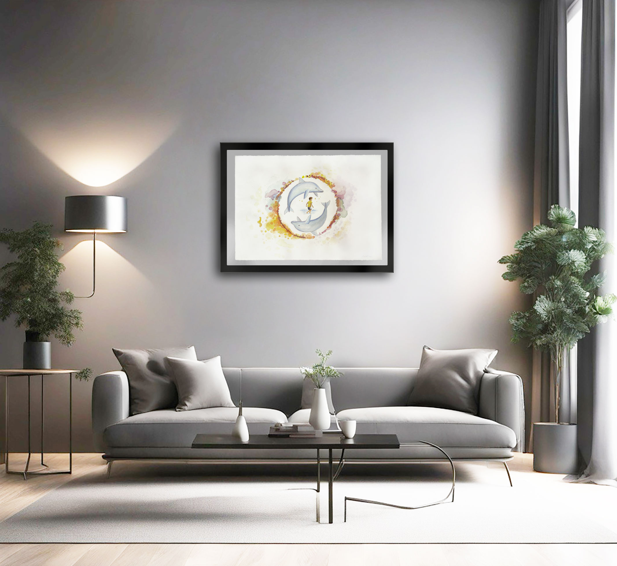 Eterna Amistad / Eternal Friendship artwork displayed in modern living room – watercolors on 300 g cotton paper