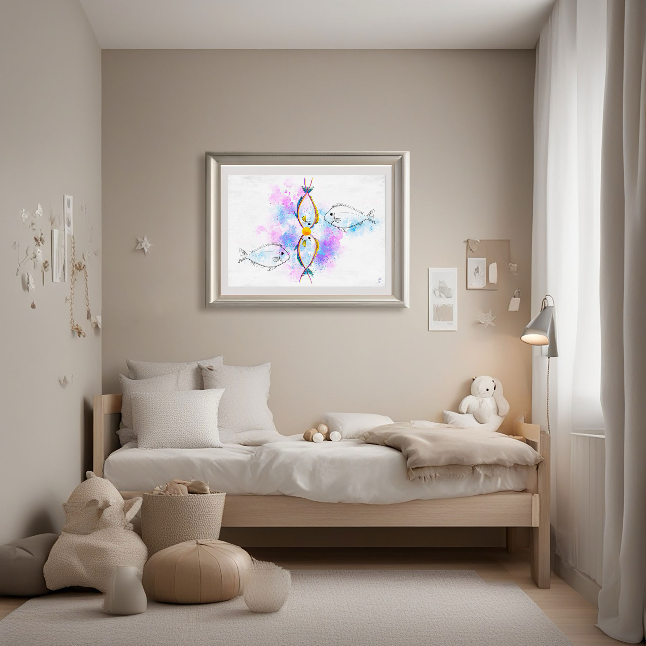 La creación / The Creation, fine Art Giclée Print displayed in a modern children bedroom.
