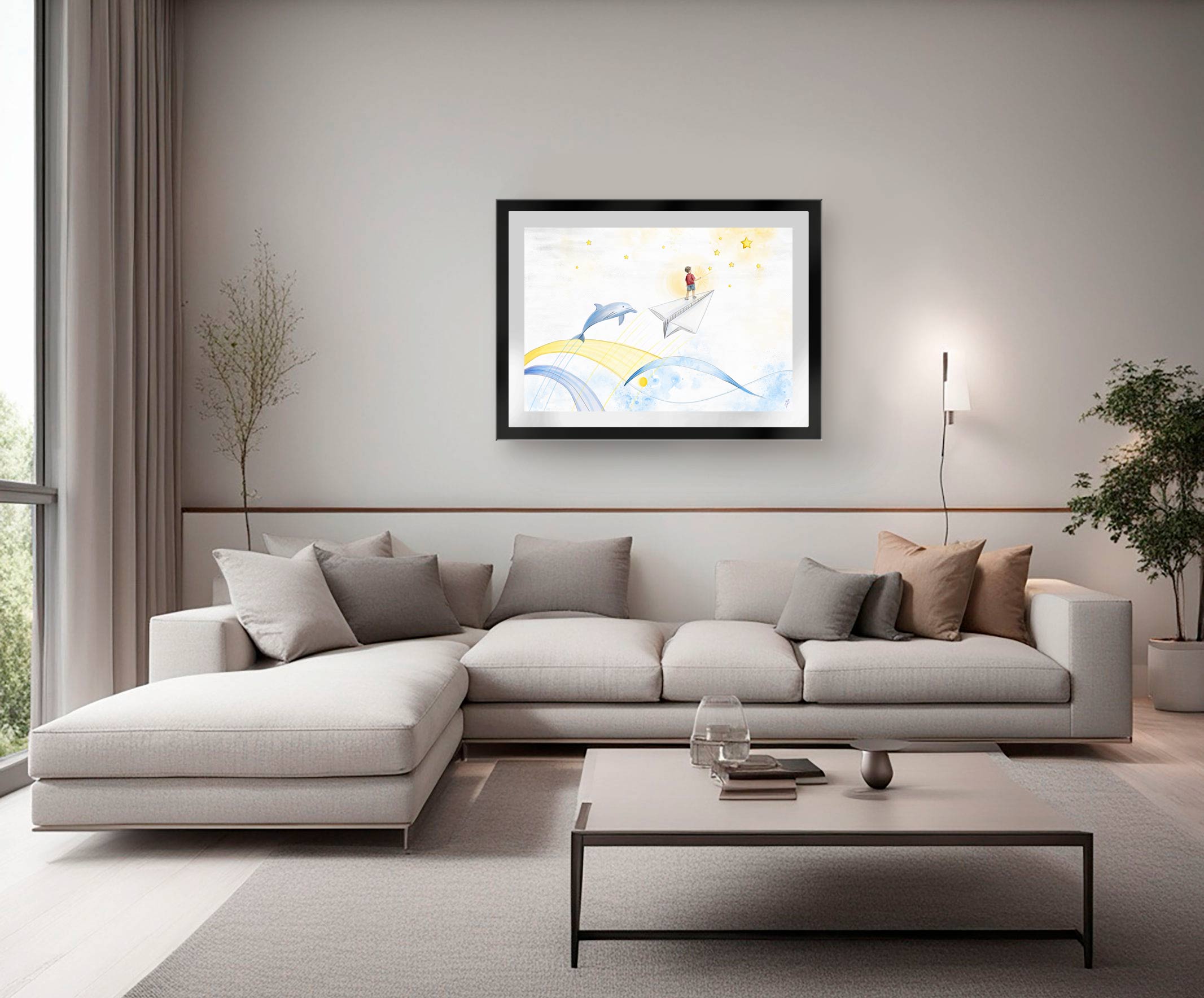 LUZ DE ESTRELLAS 3 Luz de estrellas / Starlight, fine Art Giclée Print displayed in a modern living room.