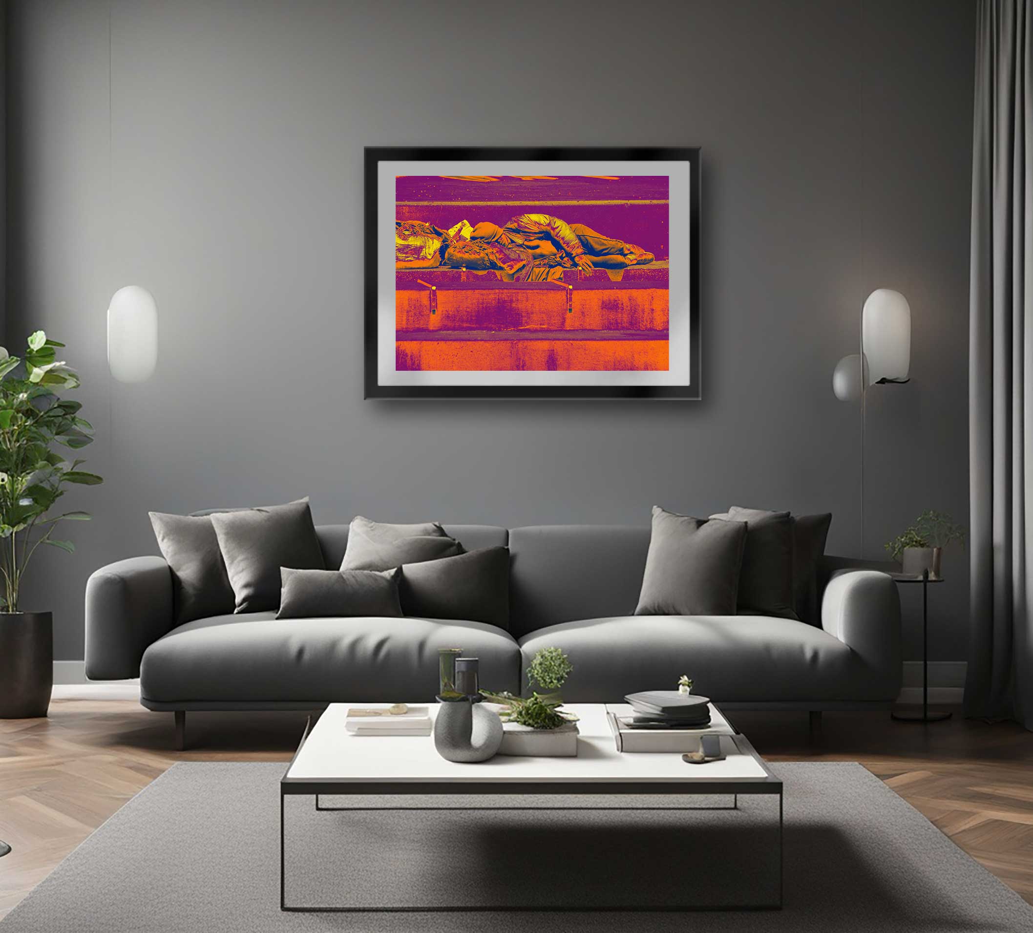 WAITING LINE 3 Waiting Line – Photo Art Giclée Print with archival quality, displayed in a modern living room.